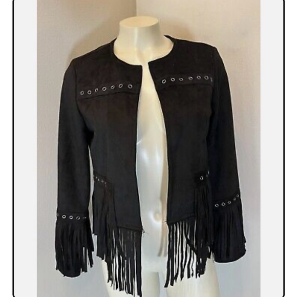 Black Fringe Blazer with Open Front - Picture 5 of 5